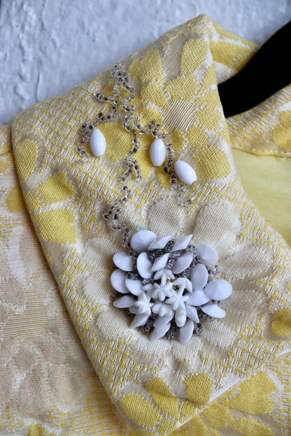 Vintage 60s Yellow Dress With Beaded Collar