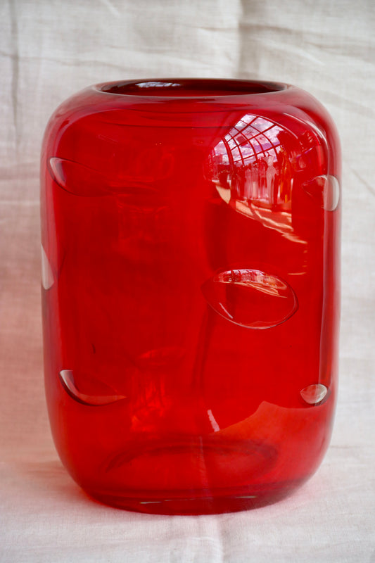 Large Hand Blown Red Glass Bubble Vase