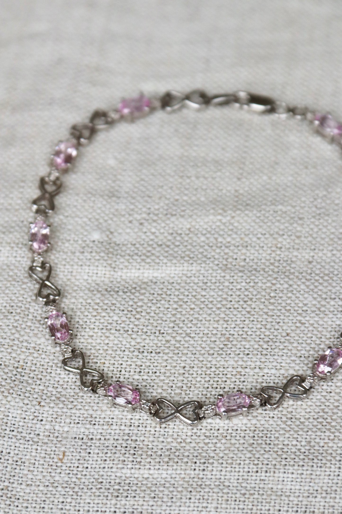 10K White Gold, Pink Sapphire and Diamond Bracelet