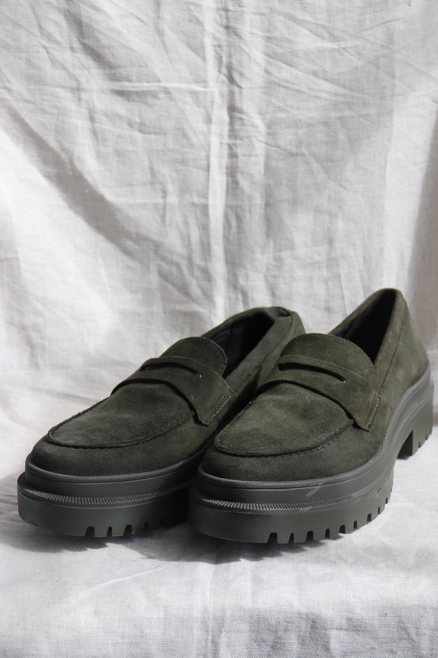 Patina Green Suede Loafers