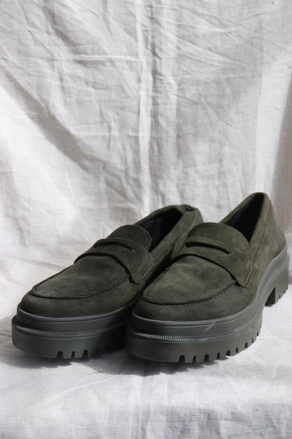 Patina Green Suede Loafers