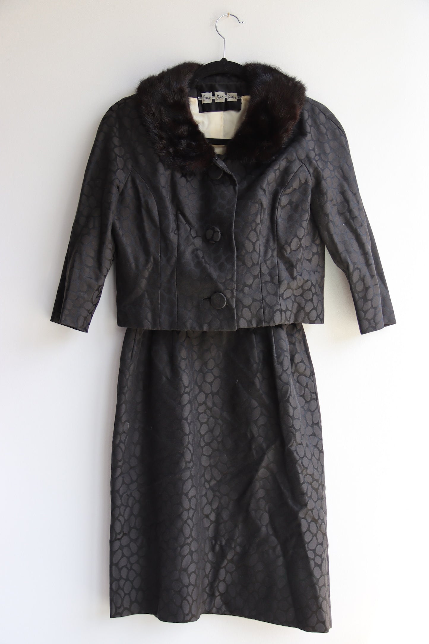 Carson Pirie Scott & Co. jacquard jacket and belted dress set