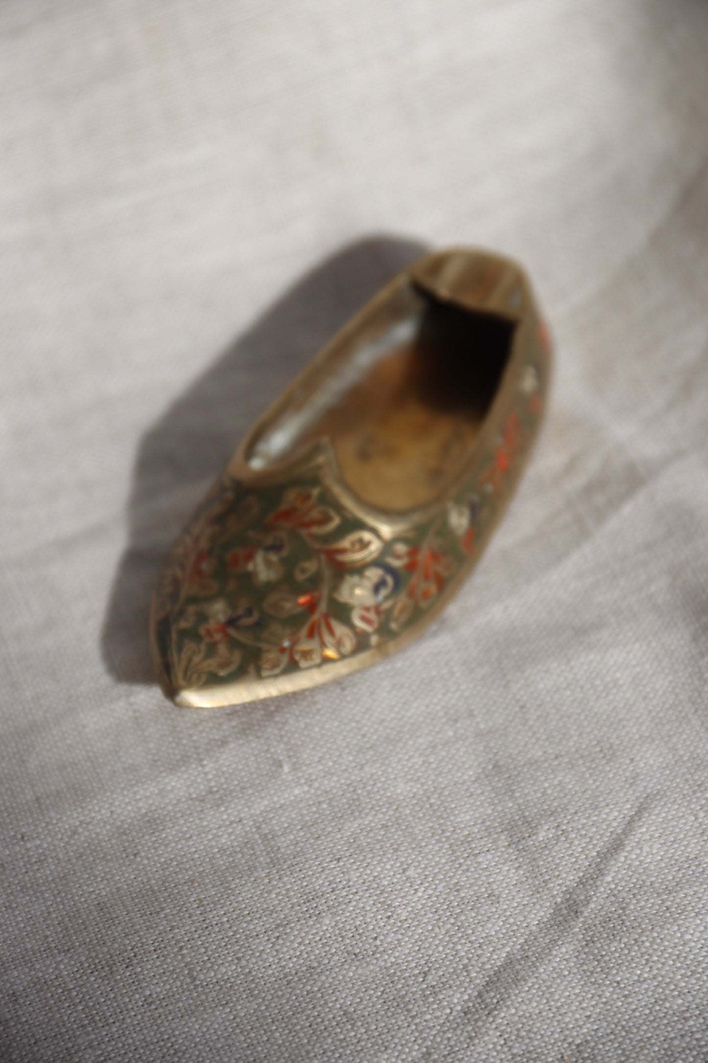 Solid Brass Enamel Shoe Ashtray