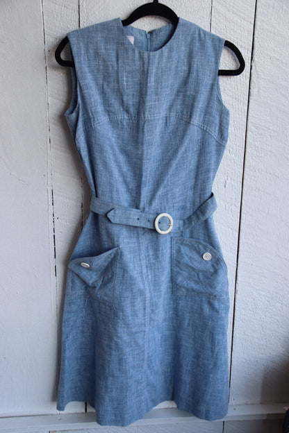 Vintage 60s Miss Donna Blue Belted Dress