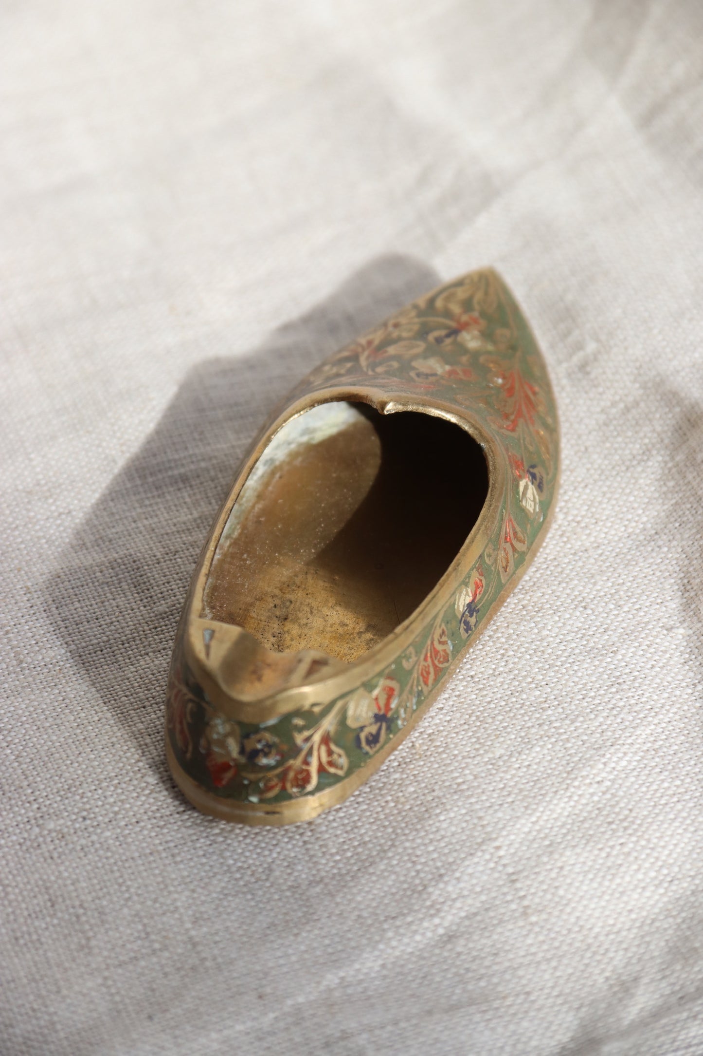 Solid Brass Enamel Shoe Ashtray