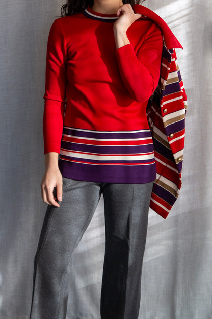 Vintage 60s James Kenrob by Dalton Red Striped Top and Coat Set