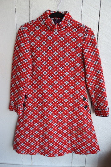 Vintage 60s Jane Justin Red Patterned Dress