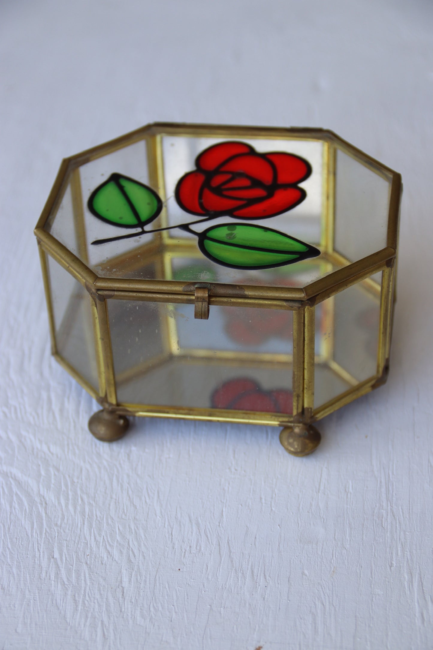 Vintage Glass Box with Rose