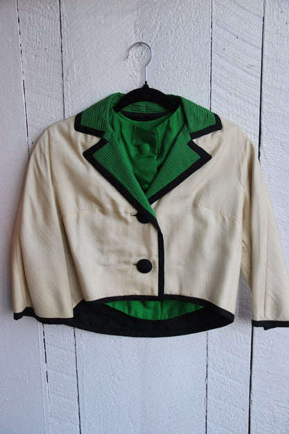 Vintage 60s Green and Cream Matching Jacket and Top Set