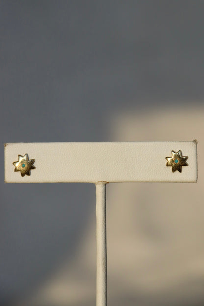Marisa Mason Large Astral Stud Earrings - 14k Yellow Gold with turquoise
