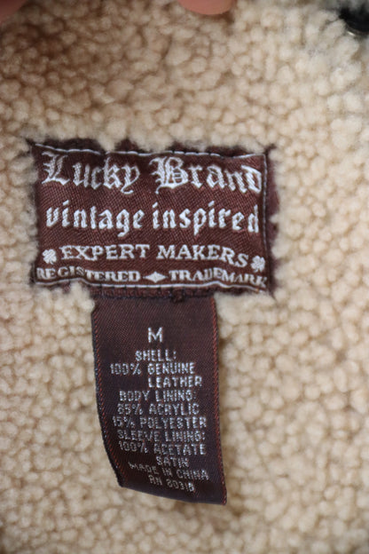 Lucky Brand Brown Leather Faux Shearling Mid-Length Jacket