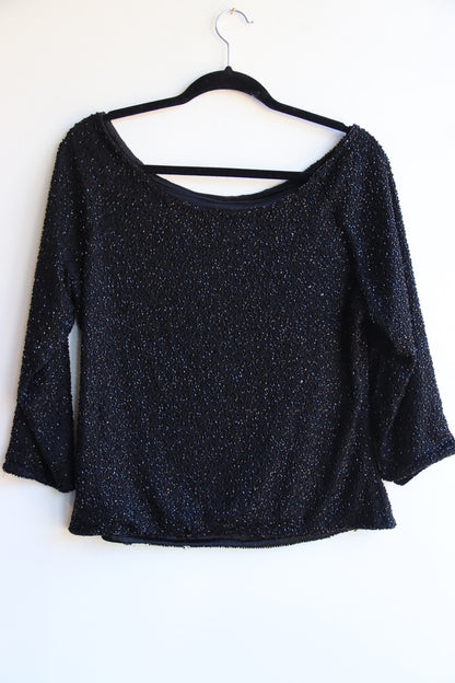 Vintage Black Beaded Boat Neck Top
