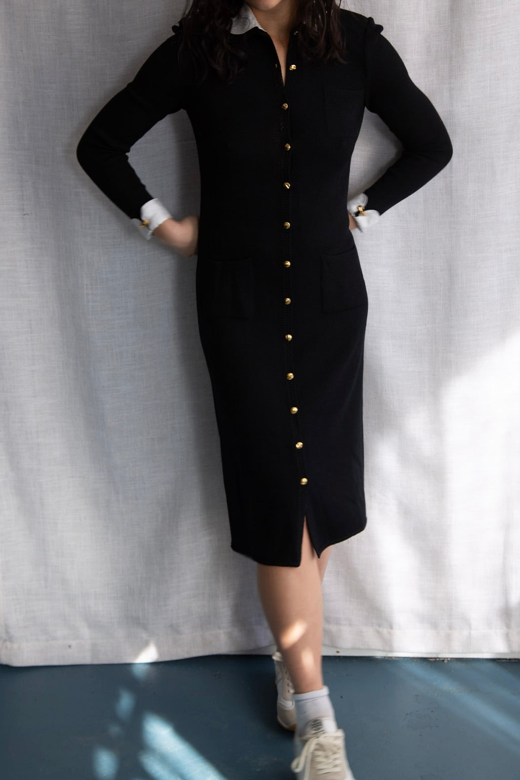 St. John Santana Black w/ White Collar Dress