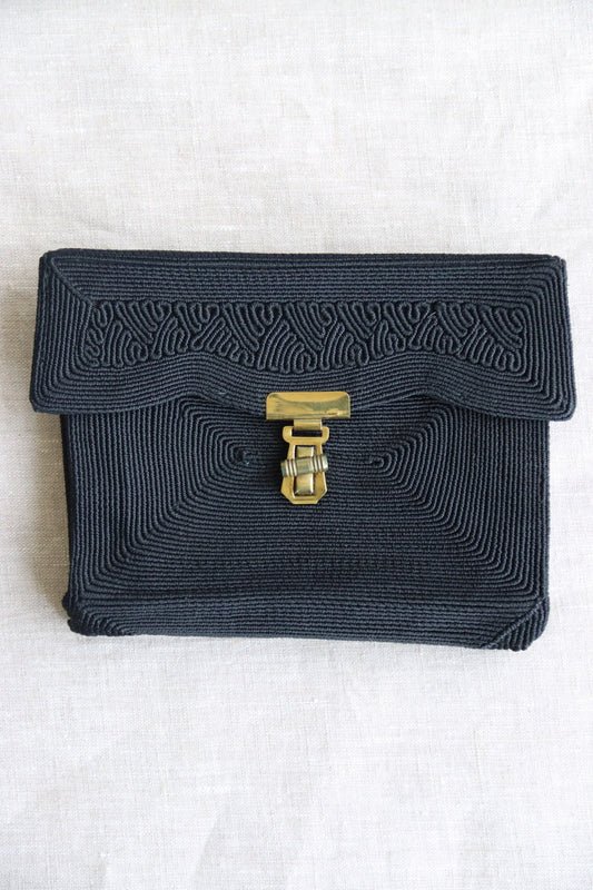 Black Woven Coil Clutch Bag