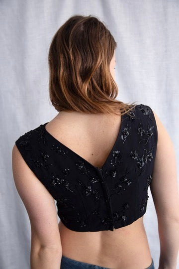Vintage Black Sequin and Beaded Crop Top
