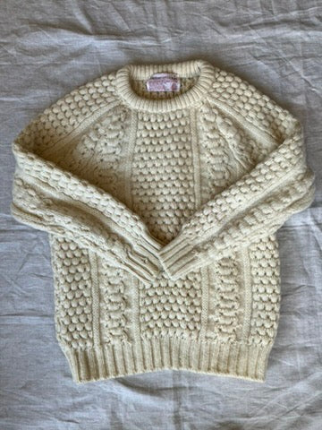 White 100% Wool Irish Fisherman Sweater