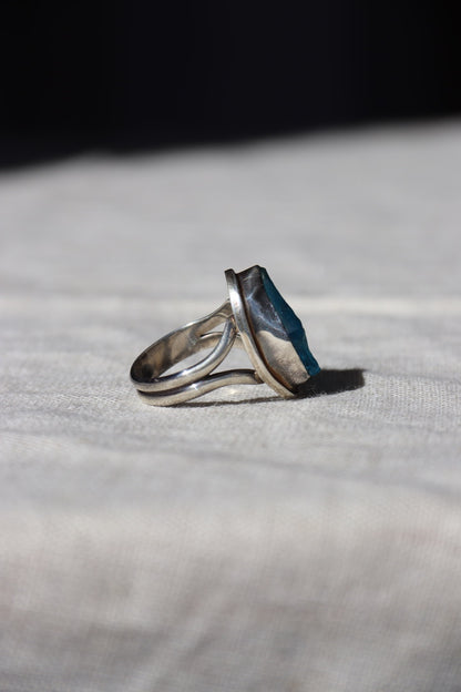 Signed Blue Glass Sterling Silver Ring
