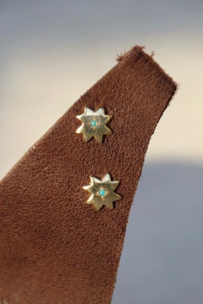 Marisa Mason Large Astral Stud Earrings - 14k Yellow Gold with turquoise