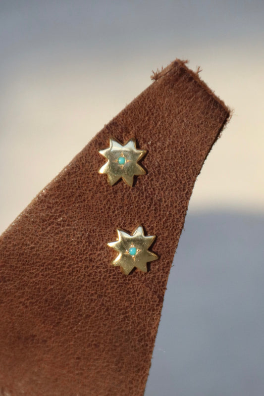 Marisa Mason Large Astral Stud Earrings - 14k Yellow Gold with turquoise