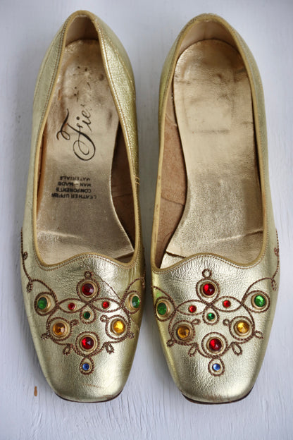 Vintage Gold Bejeweled Shoes