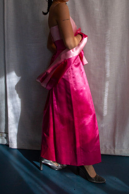 Vintage 60s Harry Keiser Pink Satin Evening Gown with Wrap Stole