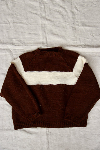70s Hand Knit Brown and White Stripe Sweater