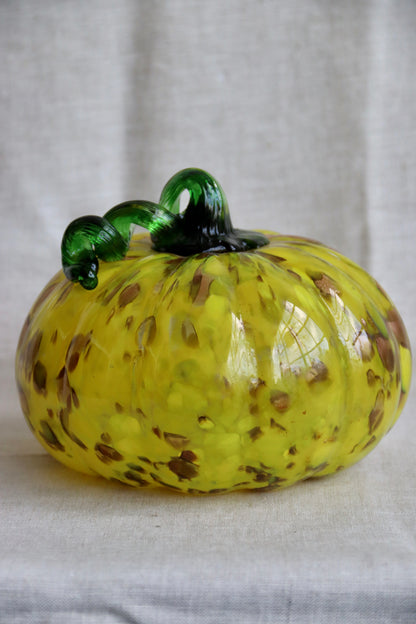 Handmade Yellow Glass and Gold Pumpkin