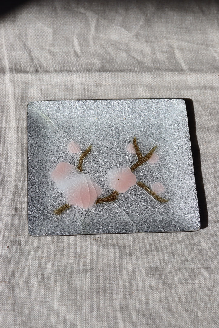 vintage Japanese Cherry Blossom Cloisonné Enamel Tray