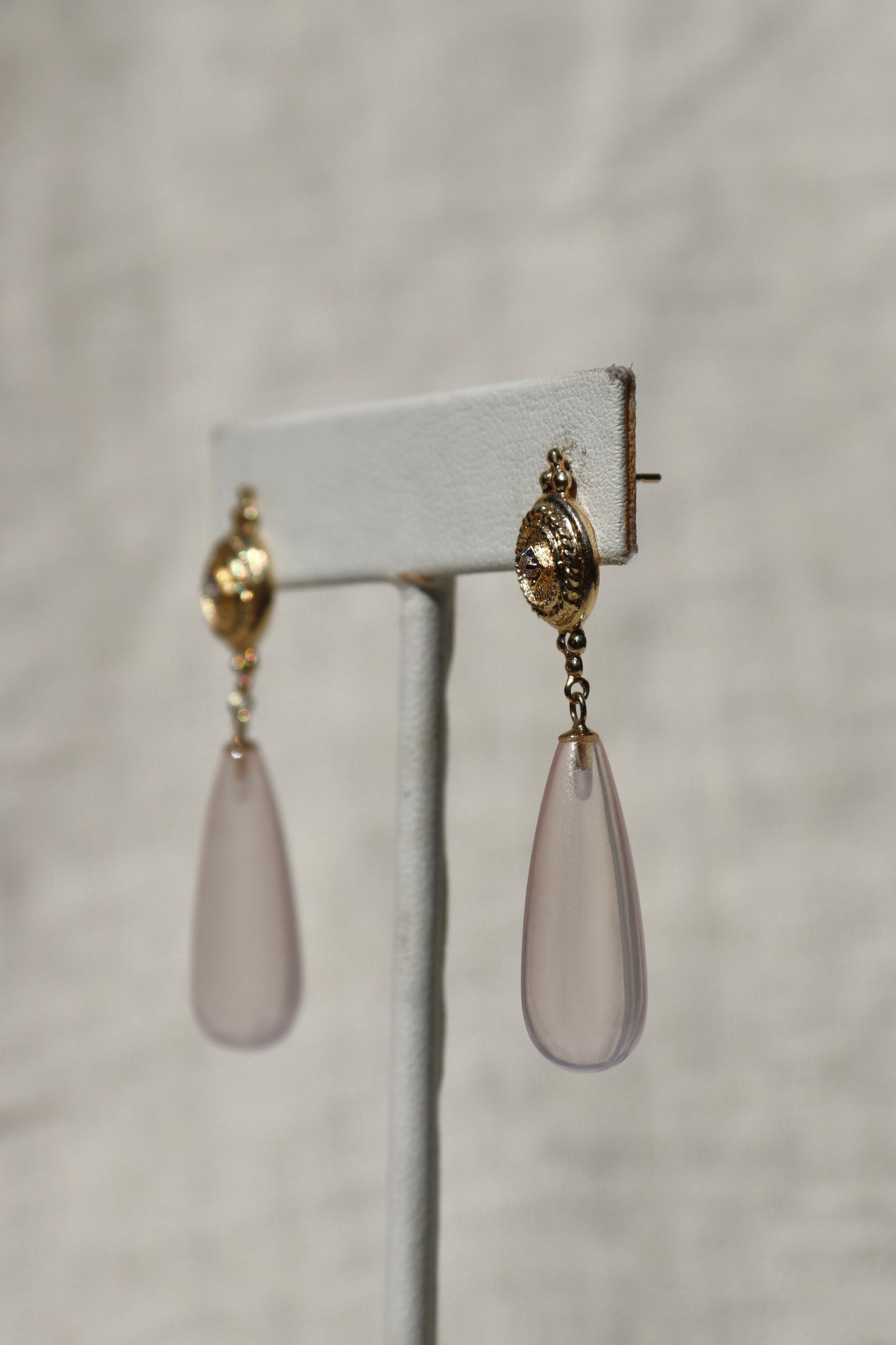Rose Quartz and Diamond Earrings - 14K Yellow Gold