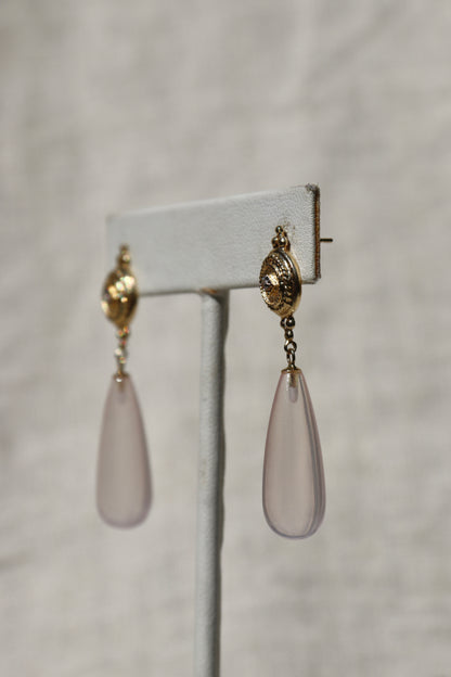 Rose Quartz and Diamond Earrings - 14K Yellow Gold