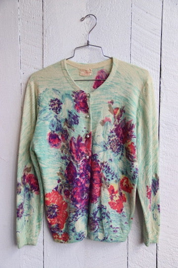 Vintage Floral Wool Sweater - S