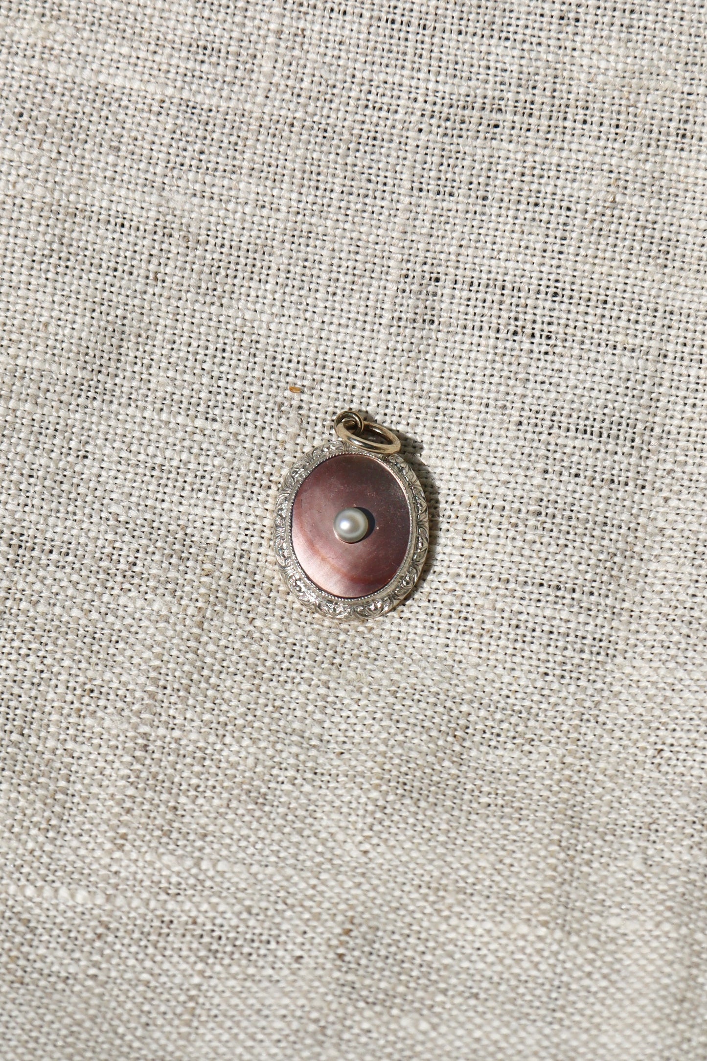Antique Mother of Pearl and Seed Pearl Pendant - 14k yellow gold