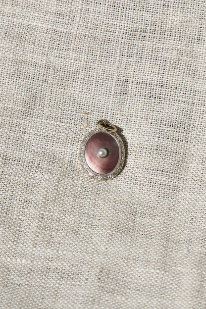 Antique Mother of Pearl and Seed Pearl Pendant - 14k yellow gold