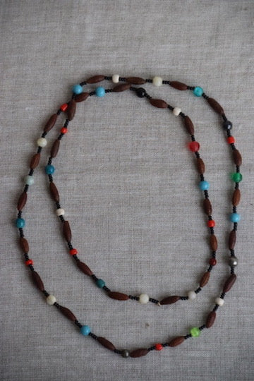 Vintage Hand Beaded Wooden and Multicolor Necklace