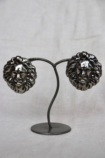 Etruscan-style sterling silver lion head clip on earrings