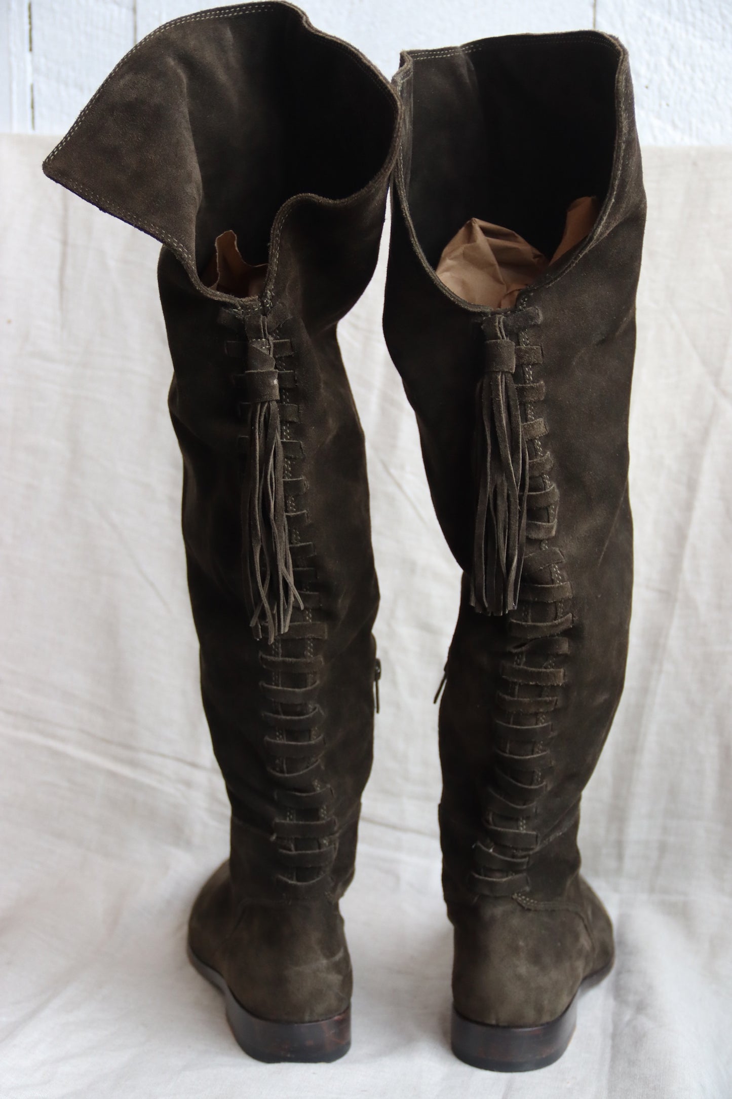 Frye Knee High Lace Up Suede Boots