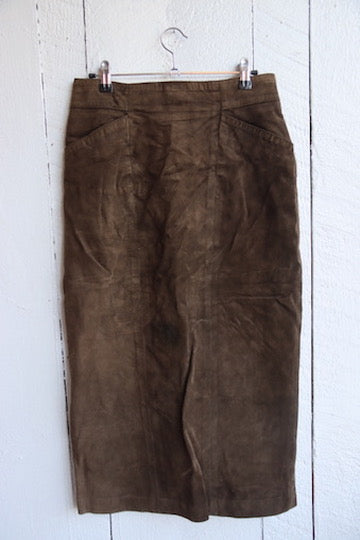 Vintage Lord and Taylor Brown Leather Maxi Skirt