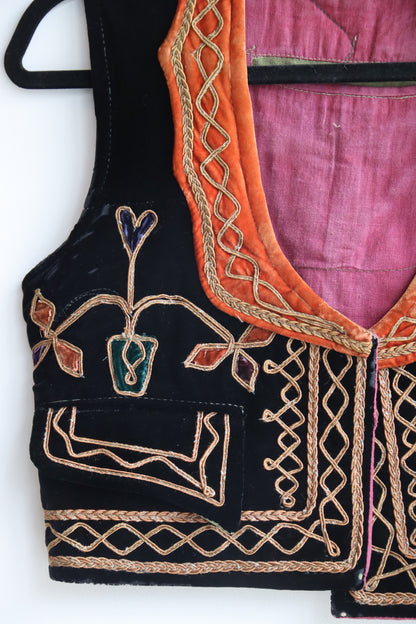 Vintage Hand Embroidered Velvet Vest