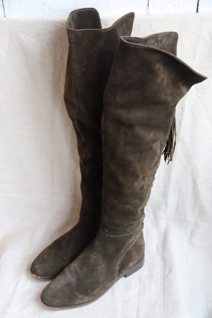 Frye Knee High Lace Up Suede Boots