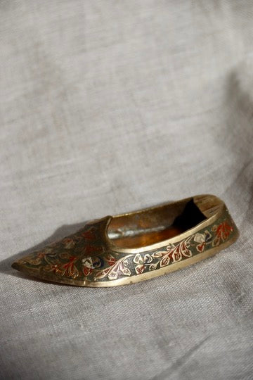 Solid Brass Enamel Shoe Ashtray