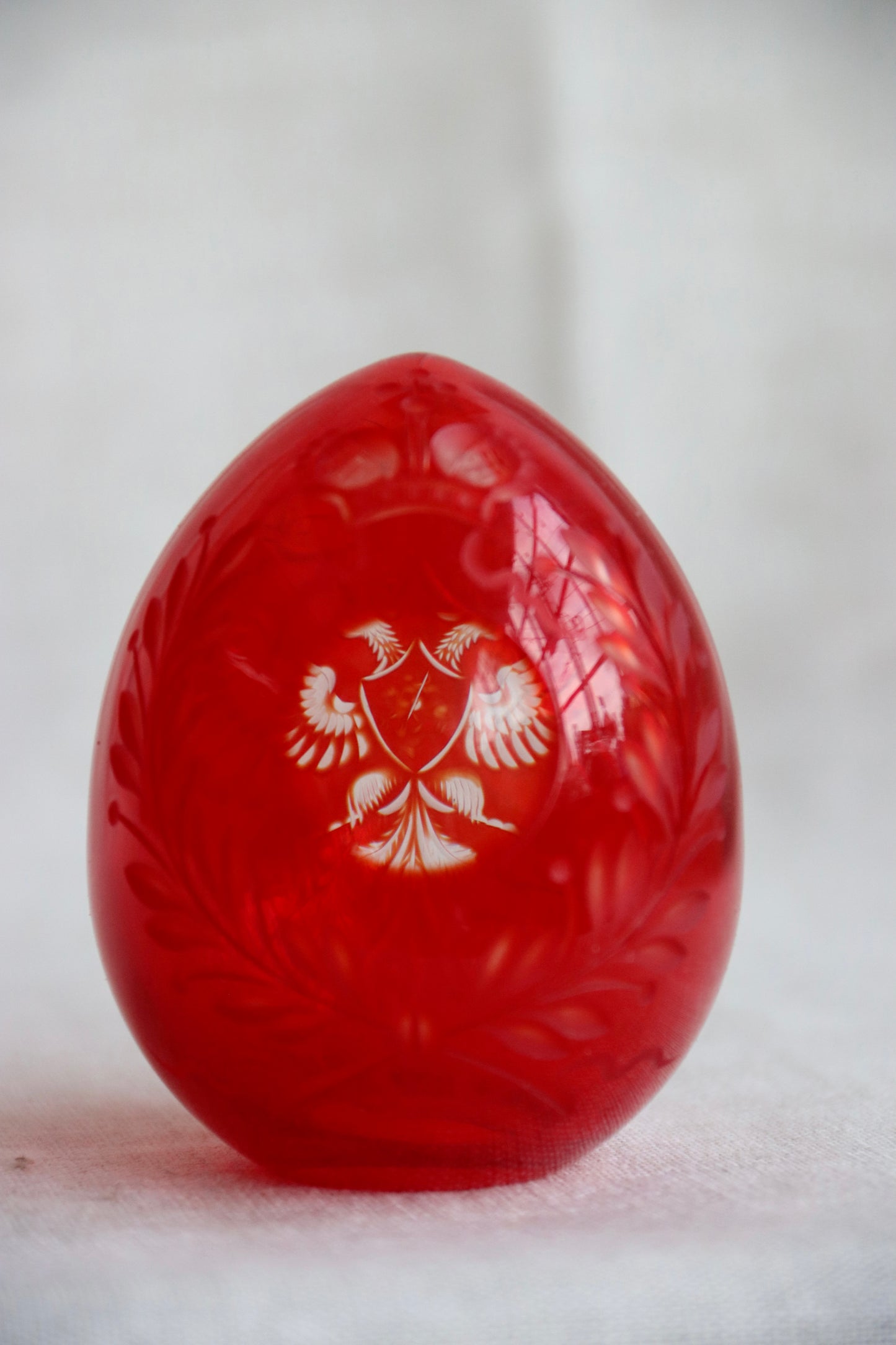 Russian Imperial Crest Cut Glass Egg