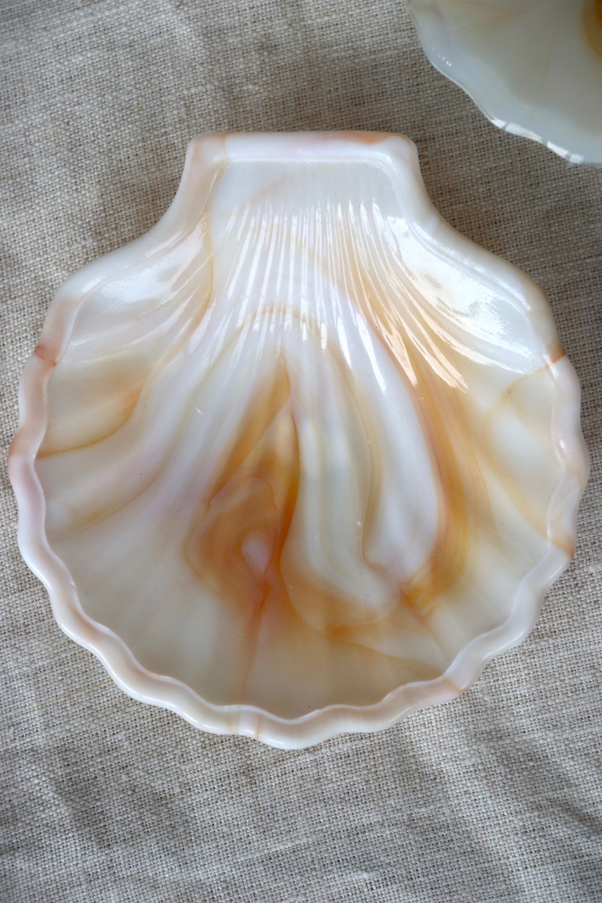 Set of 4 Marbled Glass Seashell Dishes