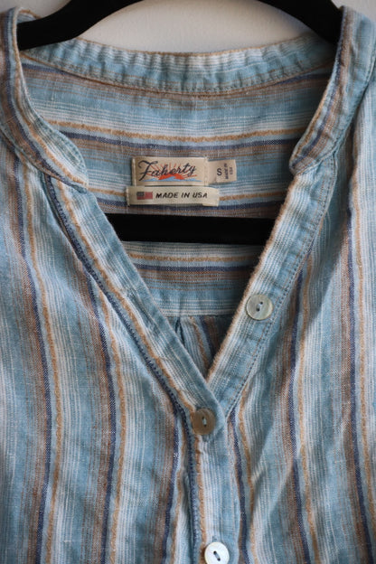 Faherty "Kraine" blue striped linen shirt dress