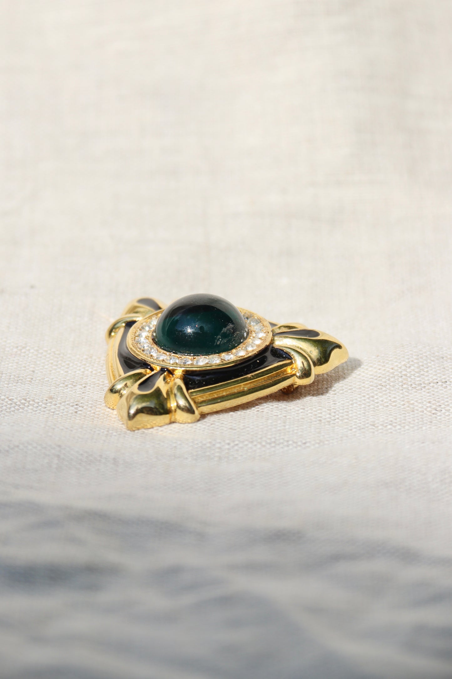 Vintage Gold - Tone Green Cabochon Pin