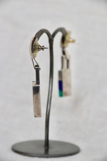 sterling silver inlay square drop earrings