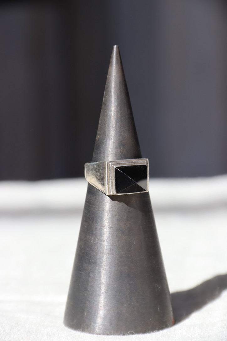 Onyx Pyramid Sterling Silver Ring