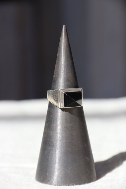 Onyx Pyramid Sterling Silver Ring
