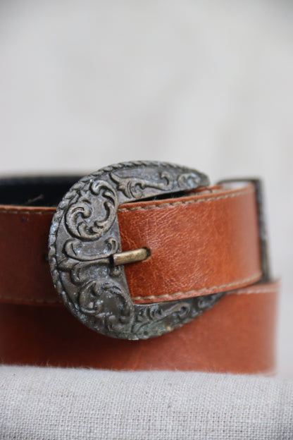 Vintage Brown Belt with Patina Hardware