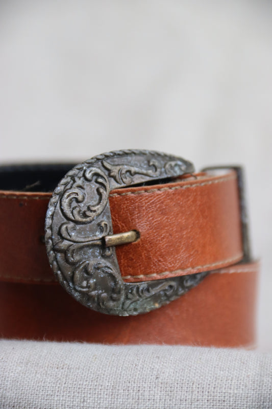 Vintage Brown Belt with Patina Hardware