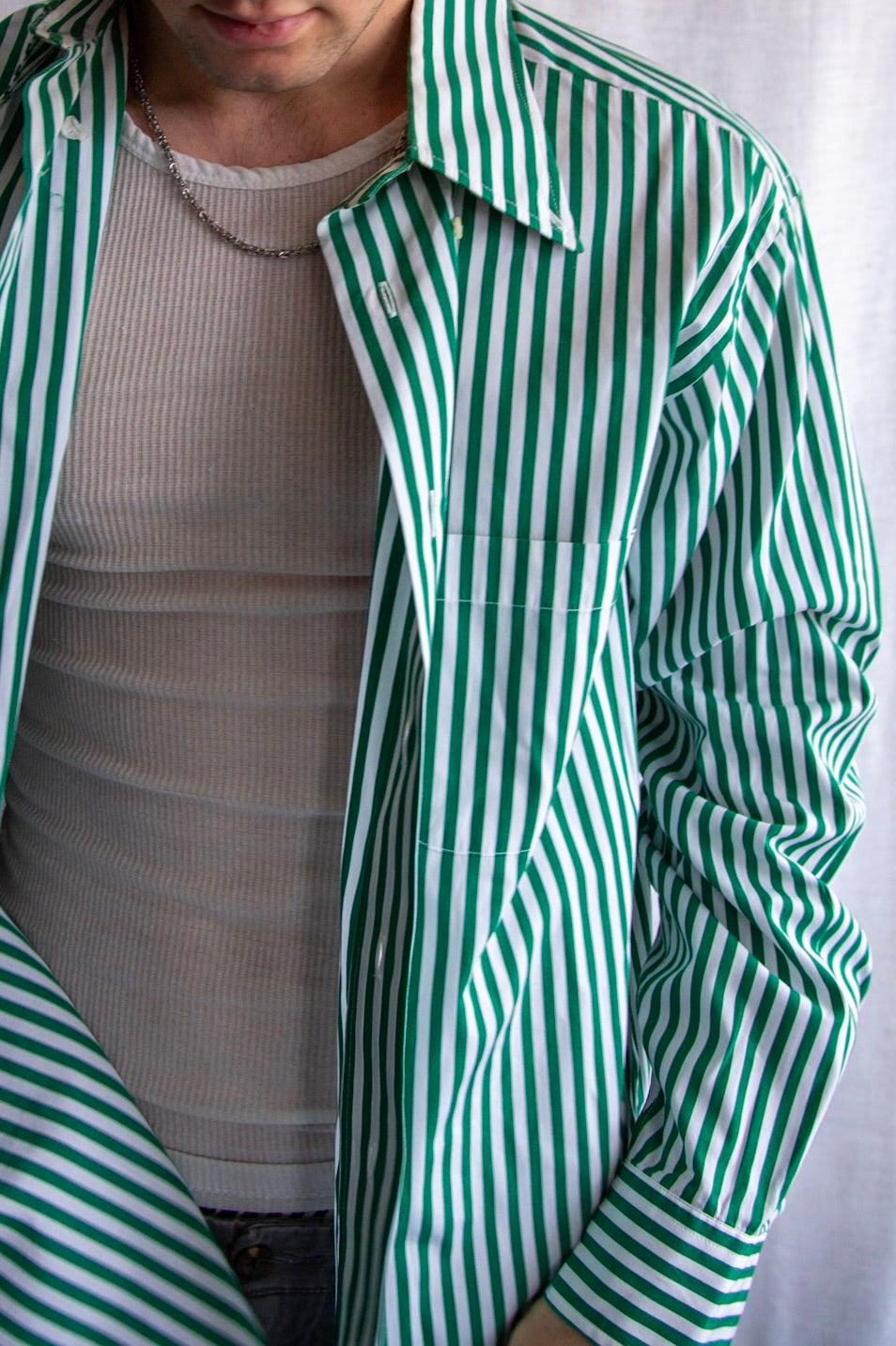 Maus & Hoffman Green Striped Button Down Dress Shirt